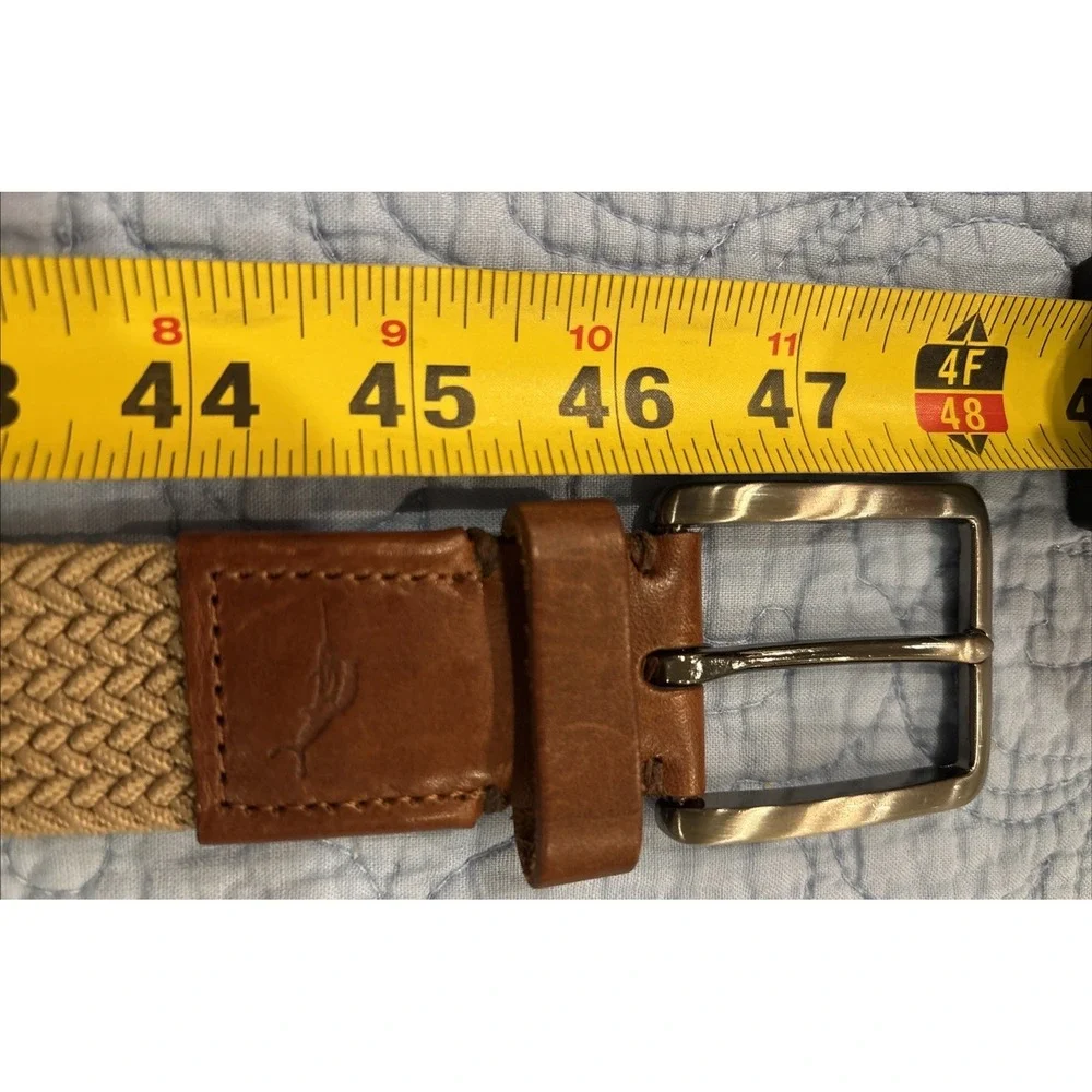 Tommy Bahama Woven Flex Belt Leather Khaki Men's L/XL 1-1/4